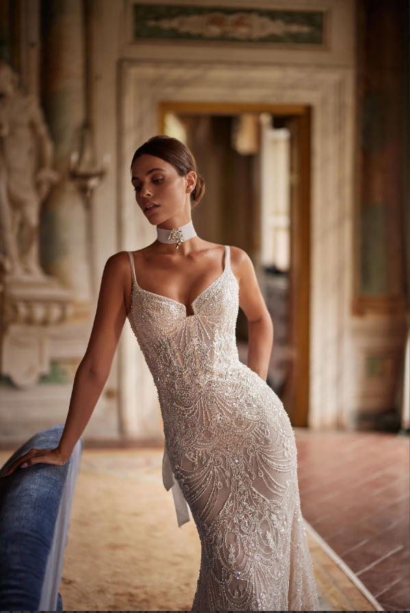 Karaliene 01358 Mermaid Wedding Dress – Lace Corset Gown with Straps, Sheer Skirt & Optional Overskirt